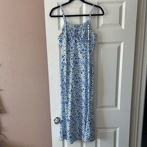 Blue Floral Spaghetti Strap Midi Dress
